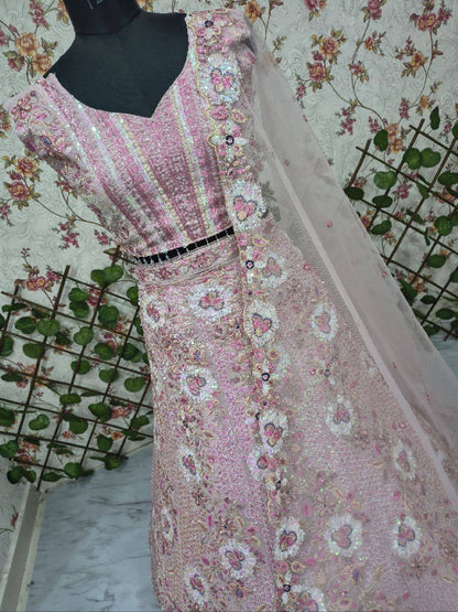 Premium Faux Georgette Lehenga Choli – Sequins, Thread & Coding Embroidery