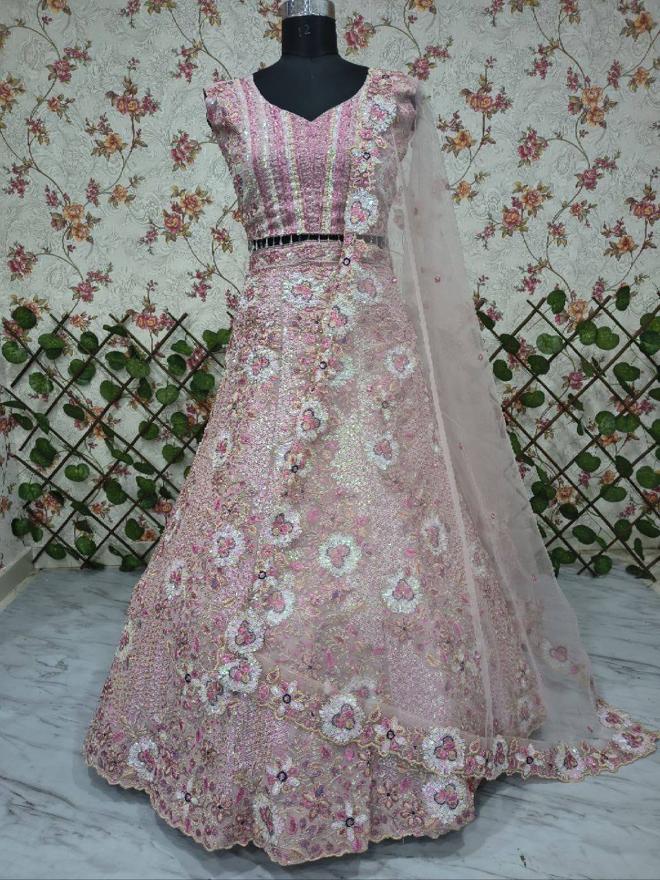 Premium Faux Georgette Lehenga Choli – Sequins, Thread & Coding Embroidery