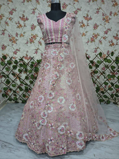 Premium Faux Georgette Lehenga Choli – Sequins, Thread & Coding Embroidery