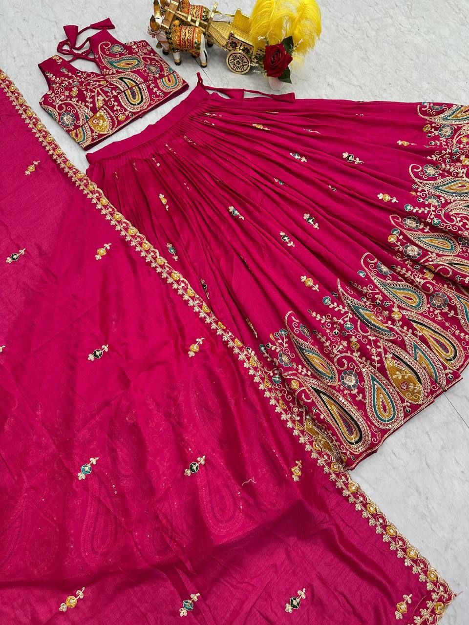 Premium Vichitra Silk Wedding Lehenga Choli – Heavy Cording Embroidery