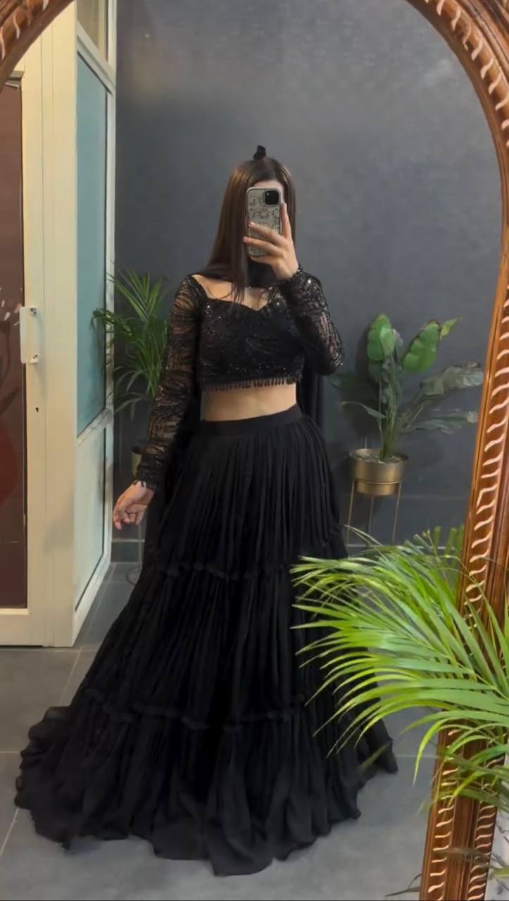 Premium Faux Georgette Lehenga Choli – Ruffle Style