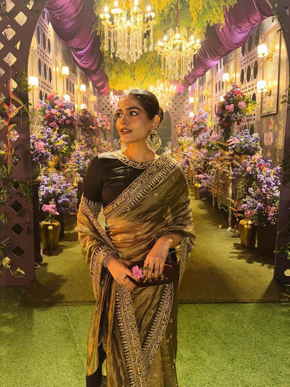 Premium Soft Twill Net Saree – Sequins & Dori Embroidery with Mono Banglori Blouse