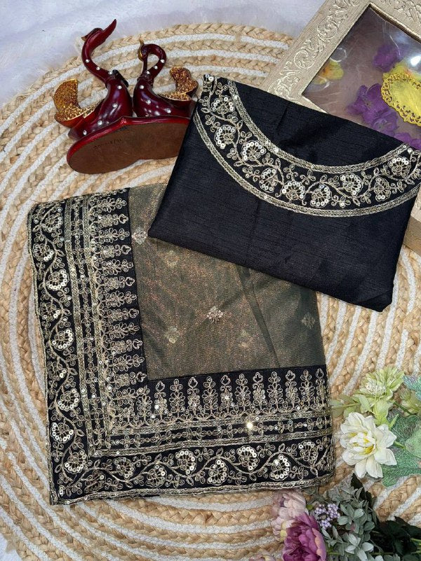 Premium Soft Twill Net Saree – Sequins & Dori Embroidery with Mono Banglori Blouse