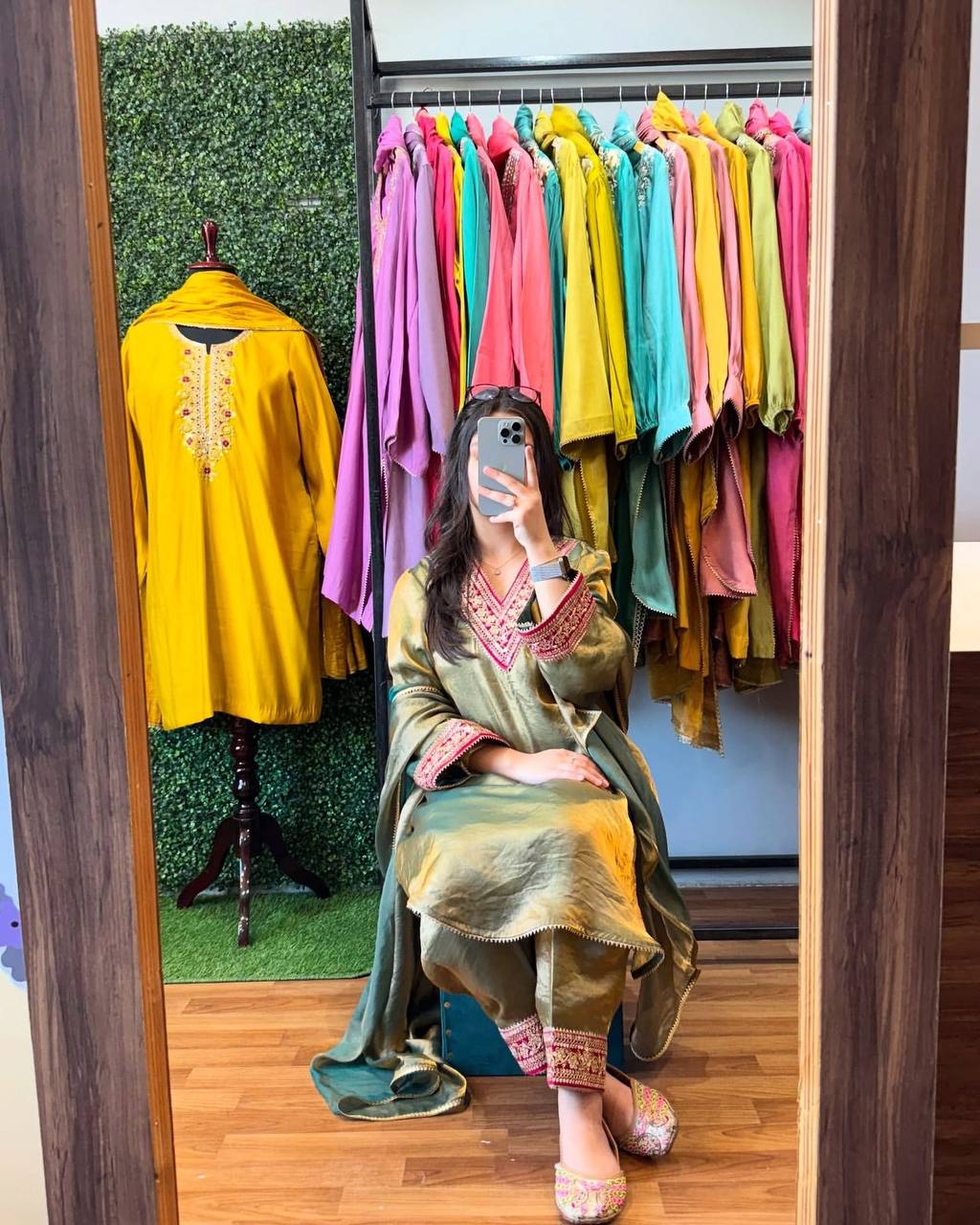 Premium Pure Gold Fendi Silk Top, Bottom & Dupatta