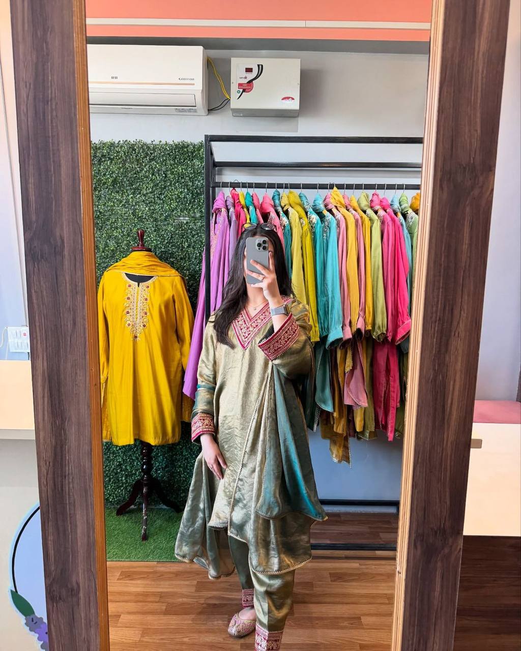 Premium Pure Gold Fendi Silk Top, Bottom & Dupatta