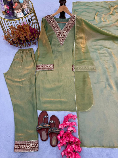 Premium Pure Gold Fendi Silk Top, Bottom & Dupatta