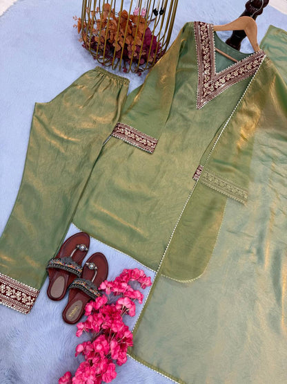 Premium Pure Gold Fendi Silk Top, Bottom & Dupatta