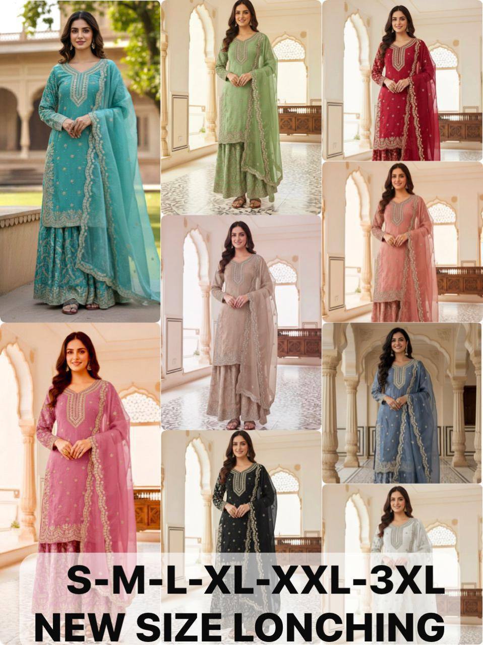 Premium Pure GMY Silk Top, Plazzo & Dupatta – Heavy Sequins, Coding Dori & Moti Hand Work