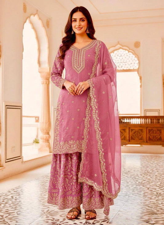 Premium Pure GMY Silk Top, Plazzo & Dupatta – Heavy Sequins, Coding Dori & Moti Hand Work