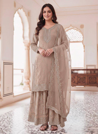 Premium Pure GMY Silk Top, Plazzo & Dupatta – Heavy Sequins, Coding Dori & Moti Hand Work