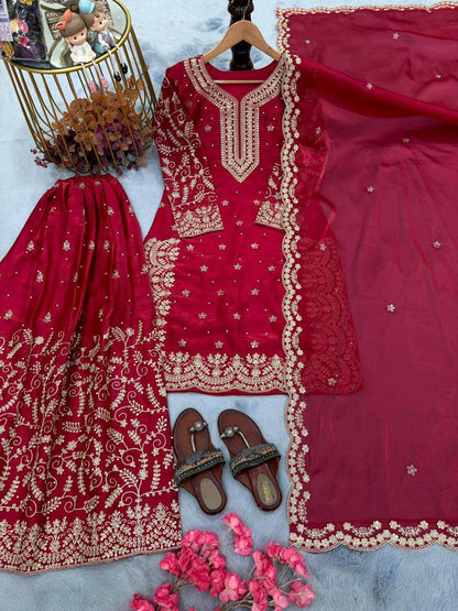 Premium Pure GMY Silk Top, Plazzo & Dupatta – Heavy Sequins, Coding Dori & Moti Hand Work