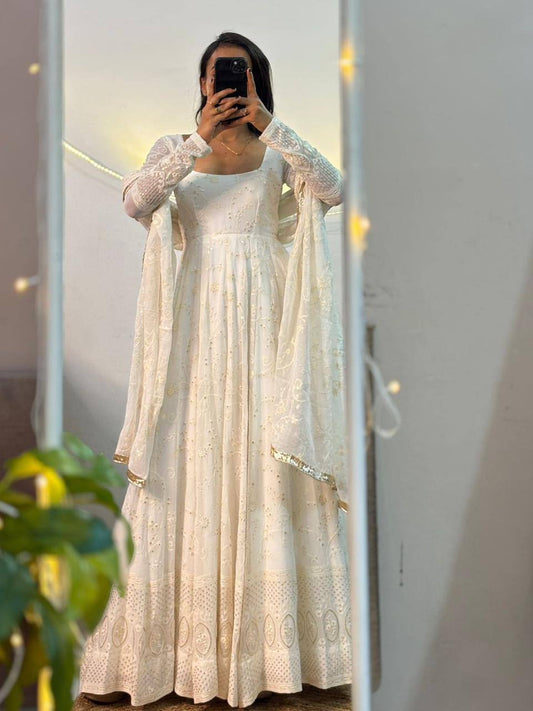 Premium Slim Georgette Anarkali Suit with Pant & Dupatta – 5mm Sequins Embroidery