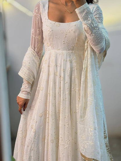 Premium Slim Georgette Anarkali Suit with Pant & Dupatta – 5mm Sequins Embroidery