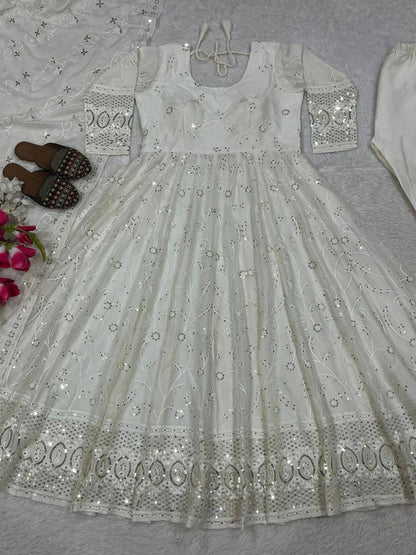 Premium Slim Georgette Anarkali Suit with Pant & Dupatta – 5mm Sequins Embroidery
