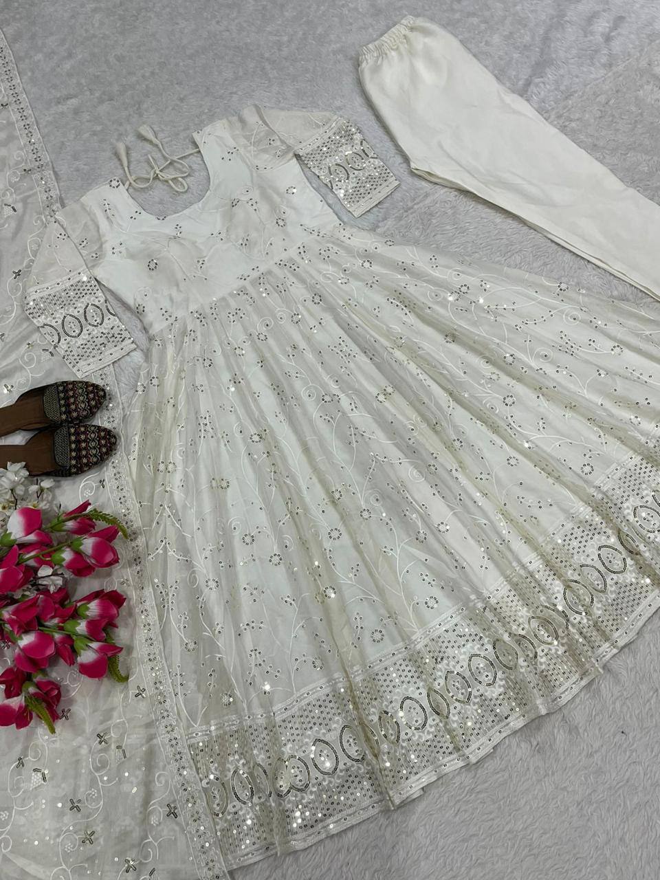 Premium Slim Georgette Anarkali Suit with Pant & Dupatta – 5mm Sequins Embroidery