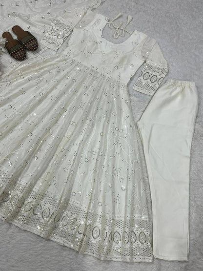 Premium Slim Georgette Anarkali Suit with Pant & Dupatta – 5mm Sequins Embroidery