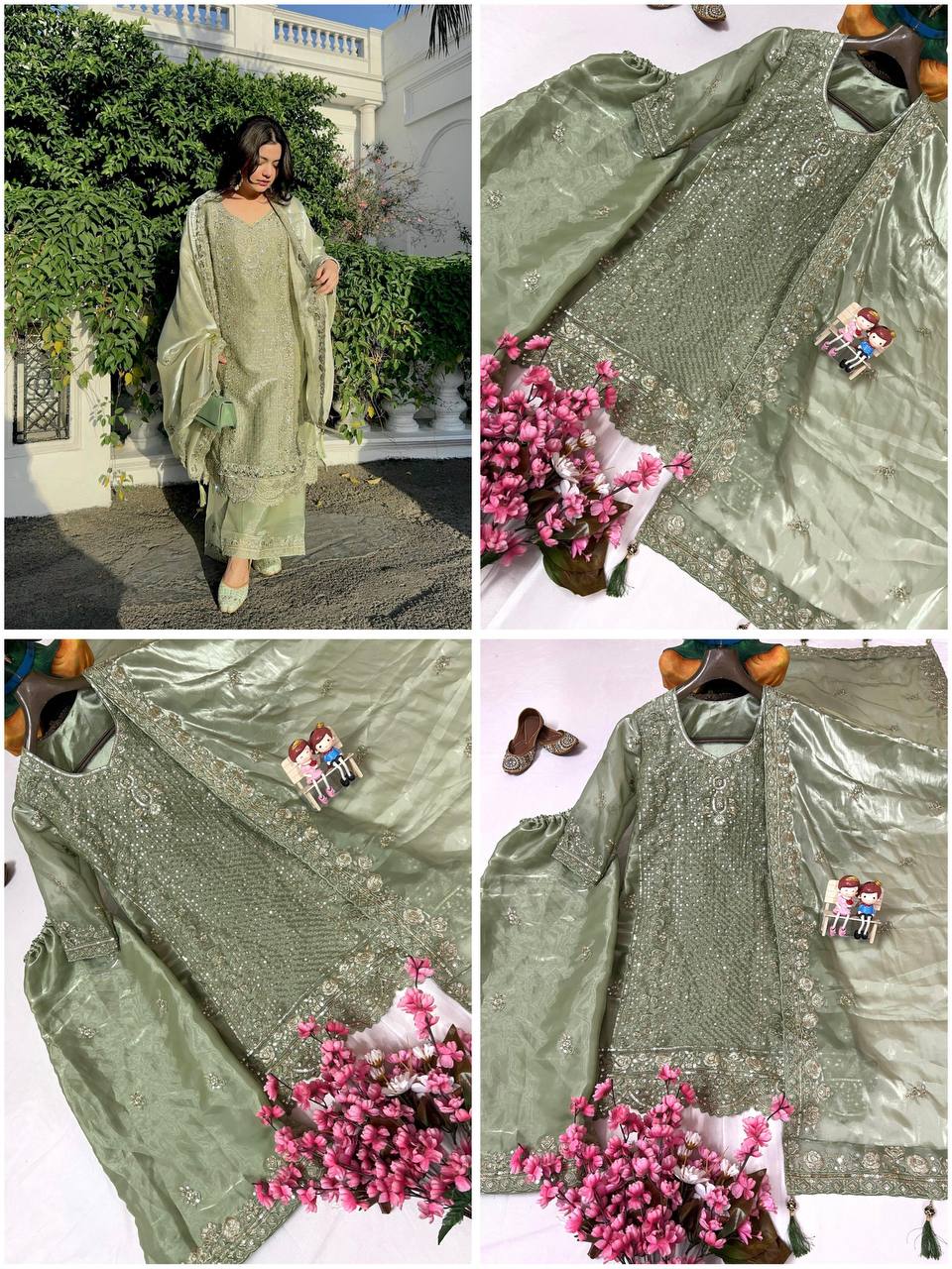 Premium Jimmi Chhoo Kurti, Plazzo & Dupatta – Zari, Thread & 5mm Sequins Embroidery