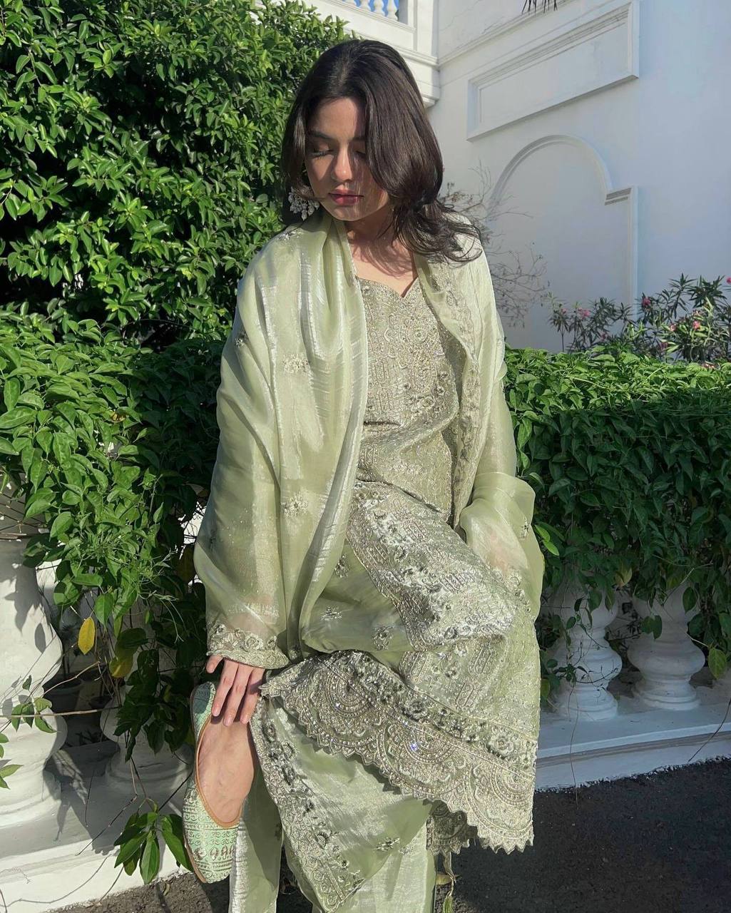 Premium Jimmi Chhoo Kurti, Plazzo & Dupatta – Zari, Thread & 5mm Sequins Embroidery
