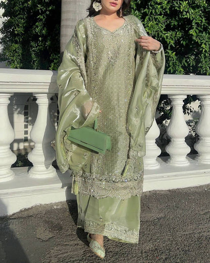 Premium Jimmi Chhoo Kurti, Plazzo & Dupatta – Zari, Thread & 5mm Sequins Embroidery