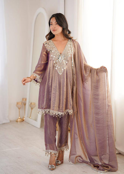 Premium Fendy Fabric Kurti, Pant & Dupatta – Real Mirror & Coding Embroidery Work