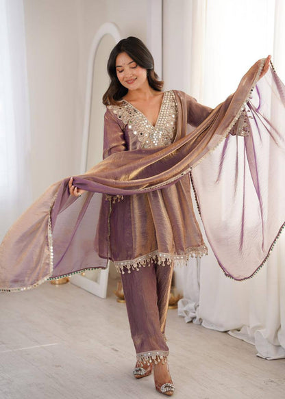 Premium Fendy Fabric Kurti, Pant & Dupatta – Real Mirror & Coding Embroidery Work