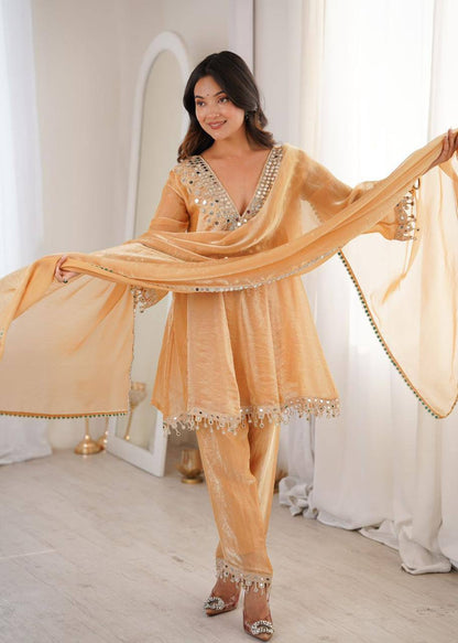 Premium Fendy Fabric Kurti, Pant & Dupatta – Real Mirror & Coding Embroidery Work