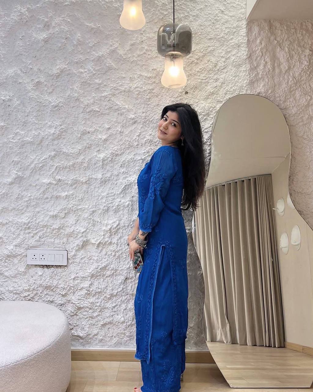 Premium Georgette Long Kurti & Plazzo – Thread Embroidery Work
