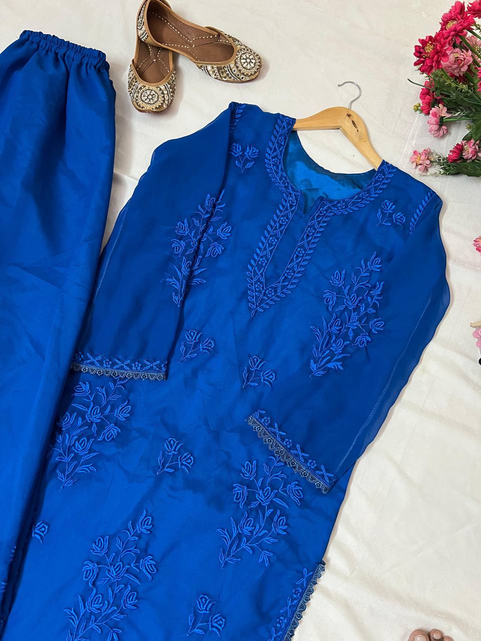 Premium Georgette Long Kurti & Plazzo – Thread Embroidery Work