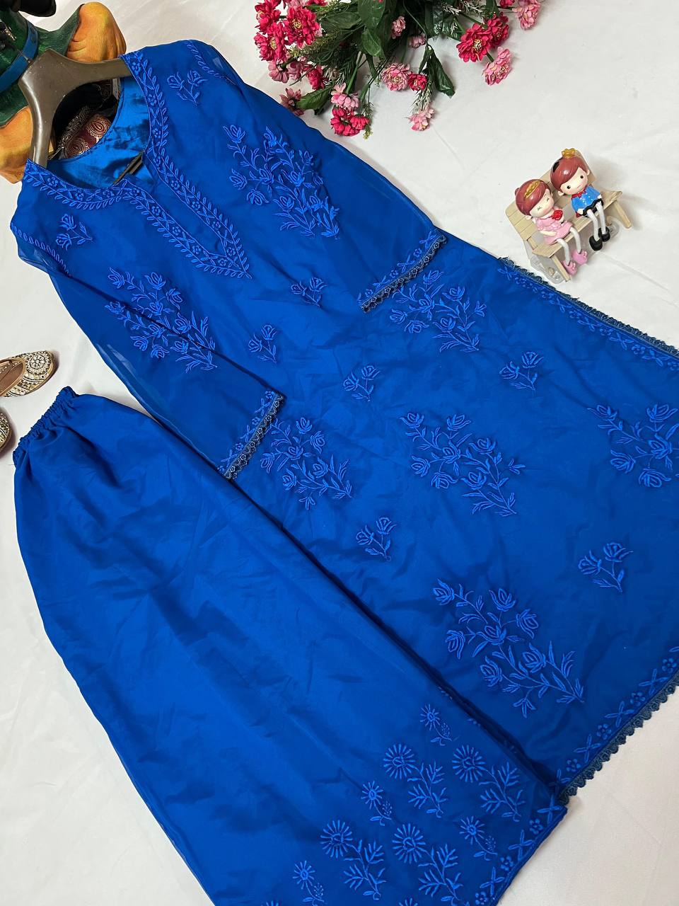 Premium Georgette Long Kurti & Plazzo – Thread Embroidery Work
