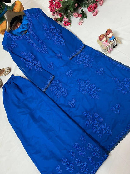 Premium Georgette Long Kurti & Plazzo – Thread Embroidery Work