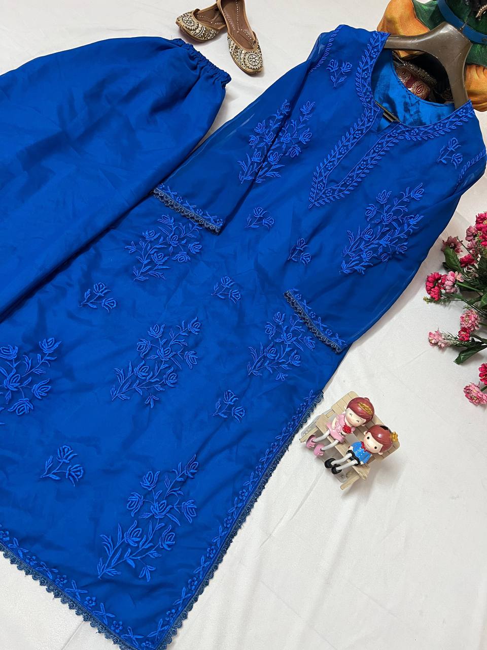 Premium Georgette Long Kurti & Plazzo – Thread Embroidery Work