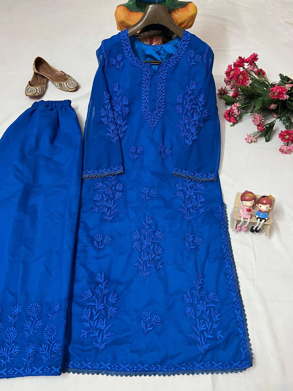 Premium Georgette Long Kurti & Plazzo – Thread Embroidery Work