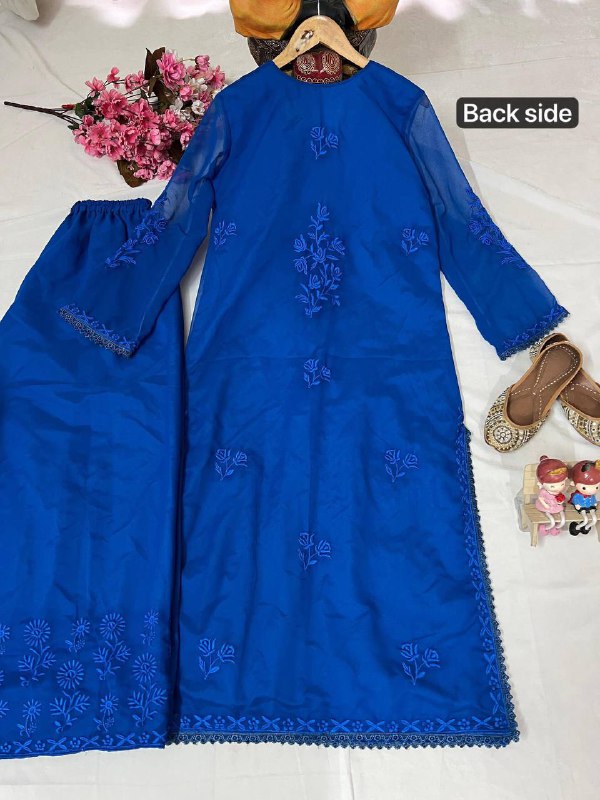 Premium Georgette Long Kurti & Plazzo – Thread Embroidery Work