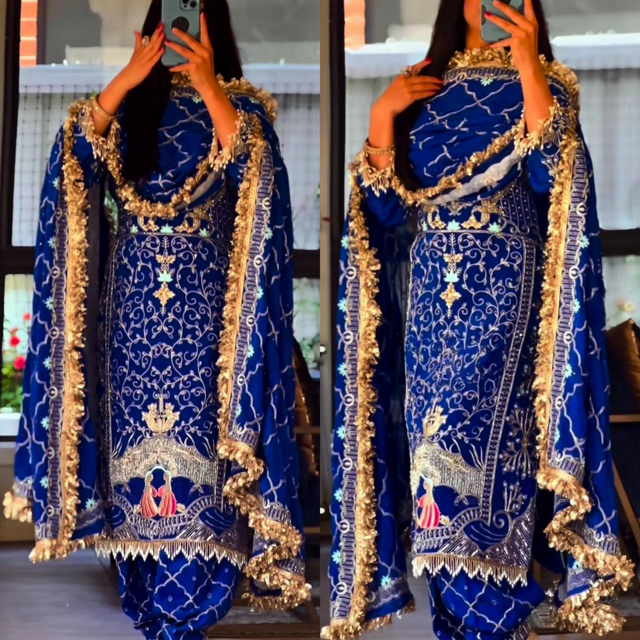 Premium Natural Crepe Top, Dhoti Salwar & Dupatta