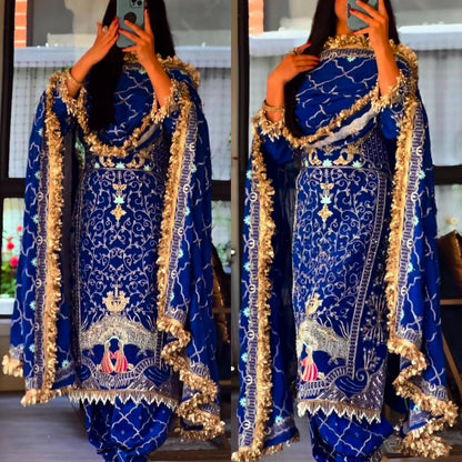 Premium Natural Crepe Top, Dhoti Salwar & Dupatta