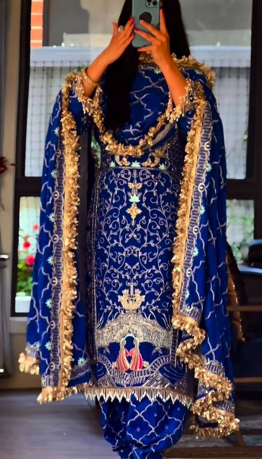 Premium Natural Crepe Top, Dhoti Salwar & Dupatta
