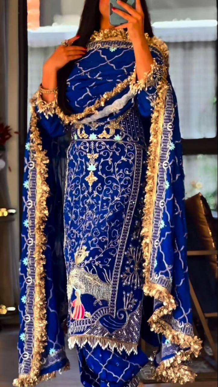 Premium Natural Crepe Top, Dhoti Salwar & Dupatta