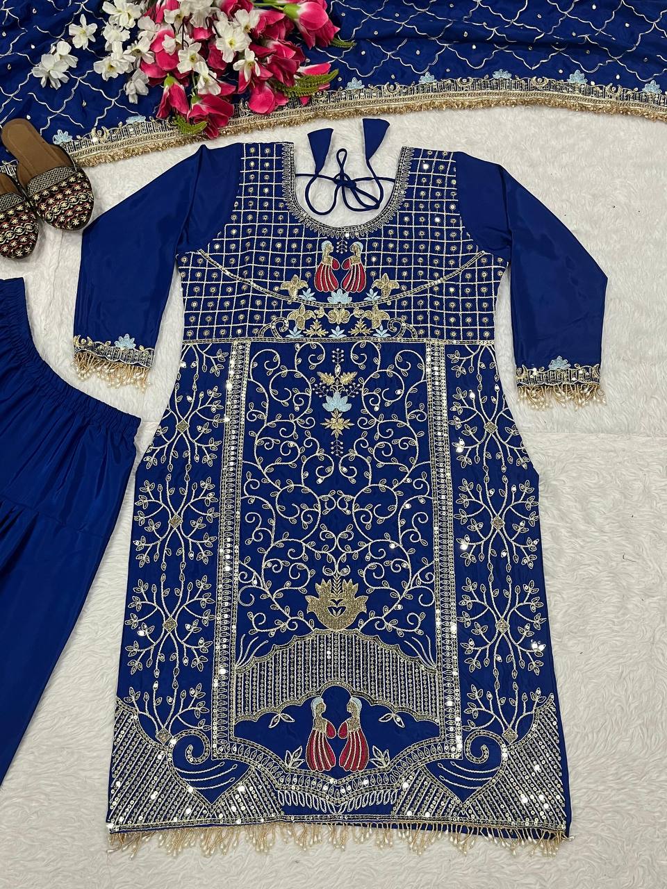Premium Natural Crepe Top, Dhoti Salwar & Dupatta