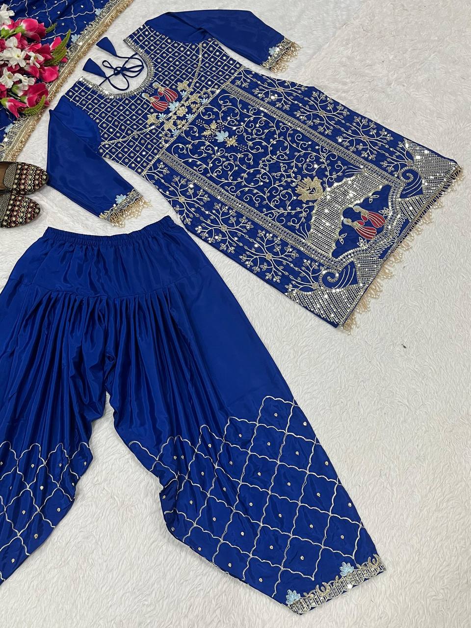 Premium Natural Crepe Top, Dhoti Salwar & Dupatta