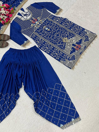 Premium Natural Crepe Top, Dhoti Salwar & Dupatta
