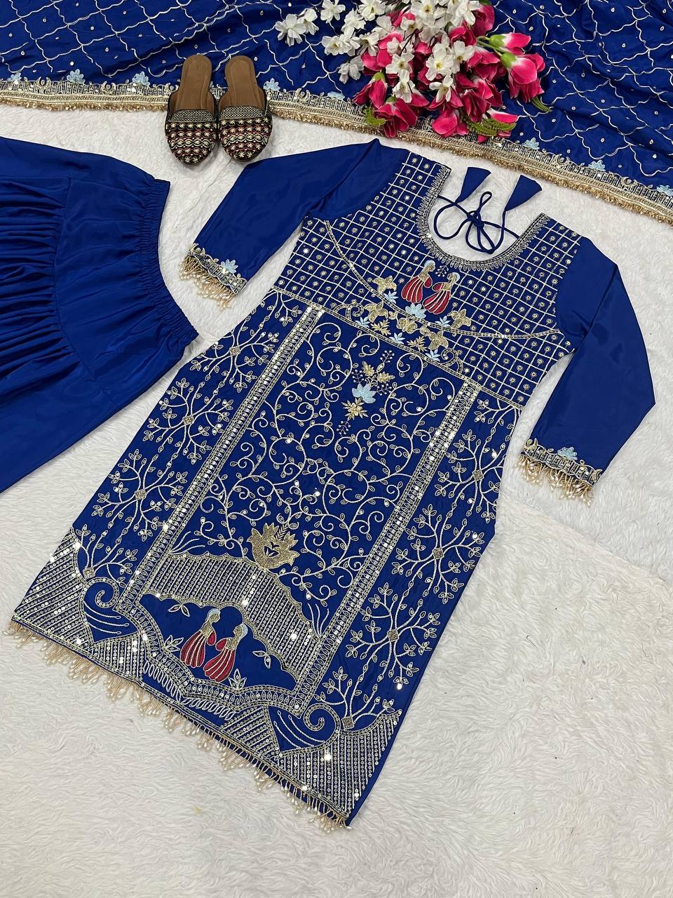 Premium Natural Crepe Top, Dhoti Salwar & Dupatta
