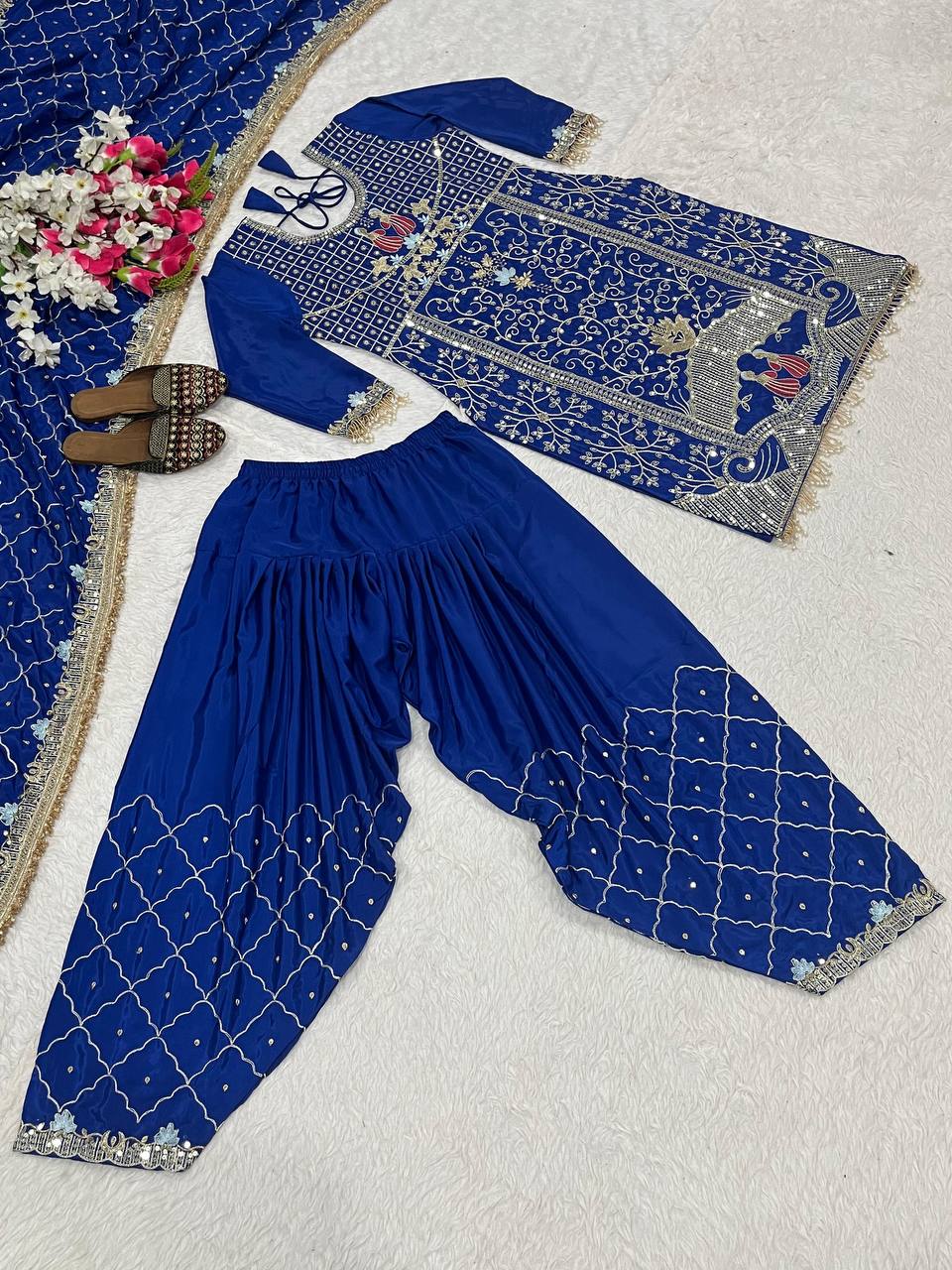 Premium Natural Crepe Top, Dhoti Salwar & Dupatta