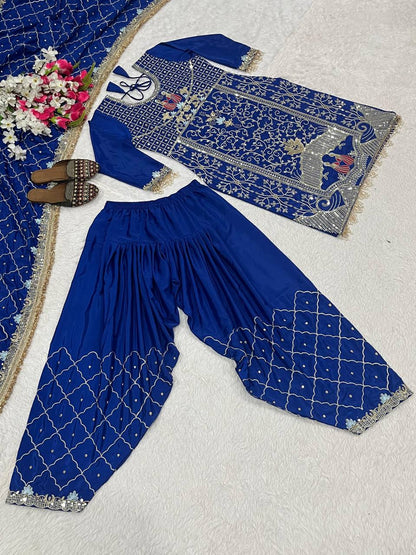 Premium Natural Crepe Top, Dhoti Salwar & Dupatta