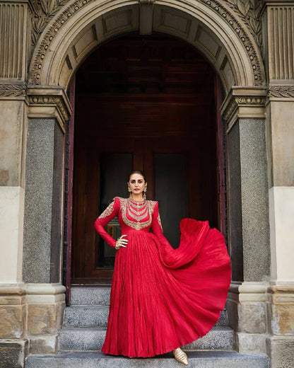 Premium Crushed Faux Georgette Anarkali Gown with Dupatta