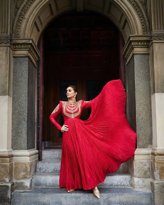 Premium Crushed Faux Georgette Anarkali Gown with Dupatta