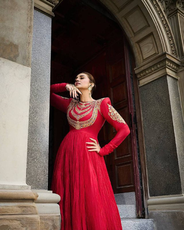 Premium Crushed Faux Georgette Anarkali Gown with Dupatta