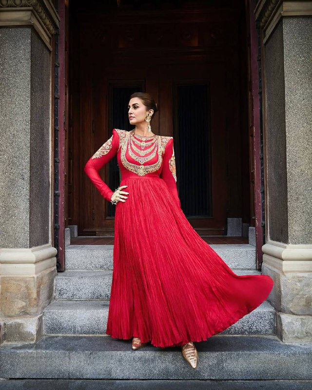 Premium Crushed Faux Georgette Anarkali Gown with Dupatta