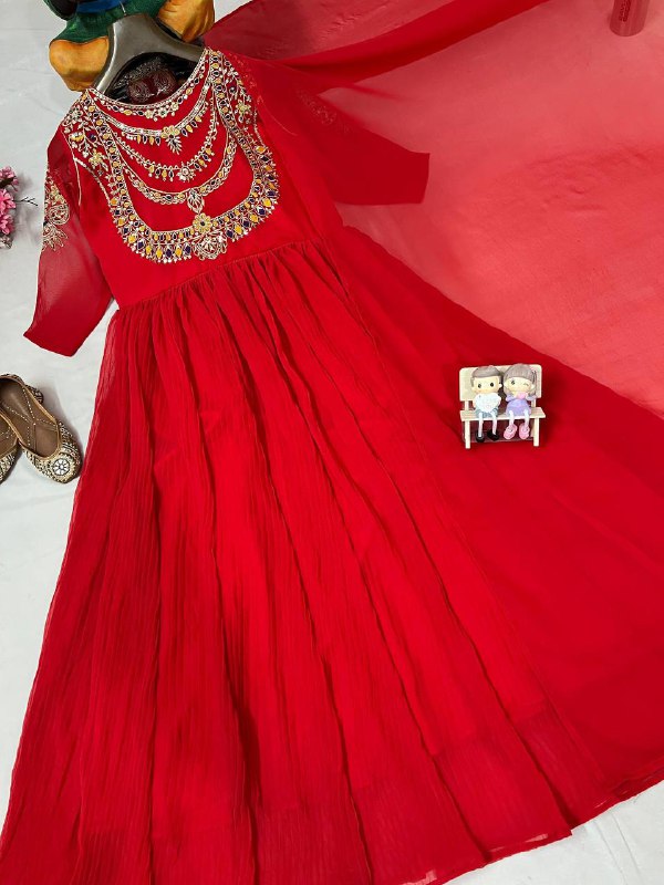 Premium Crushed Faux Georgette Anarkali Gown with Dupatta