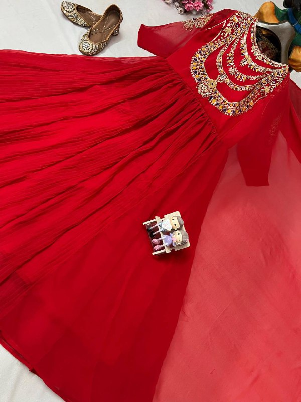 Premium Crushed Faux Georgette Anarkali Gown with Dupatta