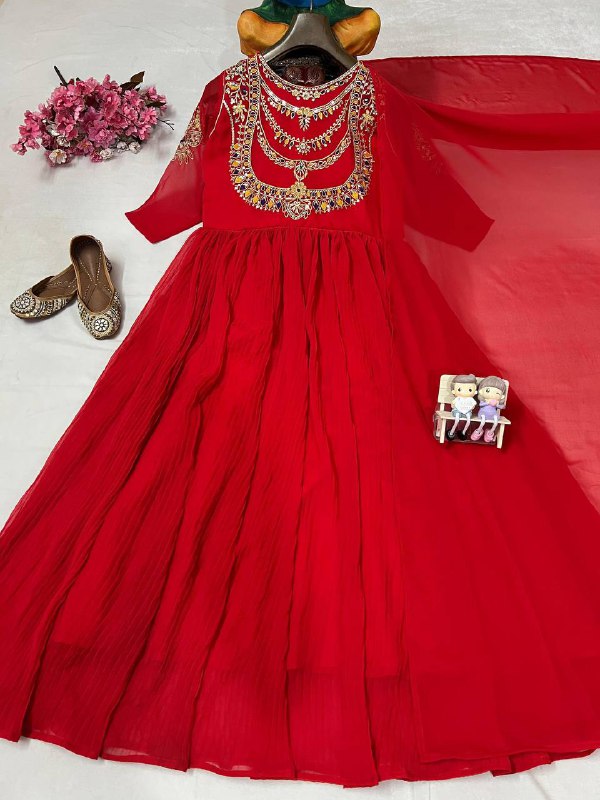 Premium Crushed Faux Georgette Anarkali Gown with Dupatta